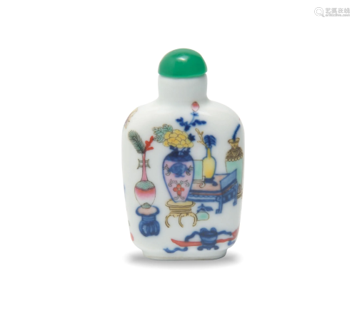Chinese Blue and White Enameled Snuff Bottle, Daoguang清道光...