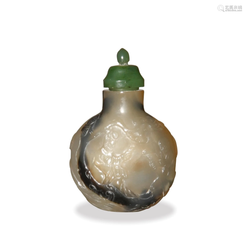 Chinese Agate Snuff Bottle, 19th Century十九世纪 玛瑙巧雕仙人...