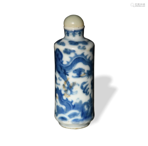 Chinese Blue and White Dragon Snuff Bottle, 19th C#十九世纪 ...
