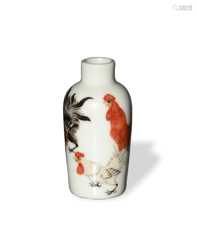 Chinese Famille Rose Rooster Snuff Bottle, Late 19th C#十九世...
