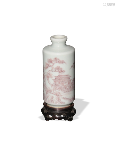 Chinese White Snuff Bottle with Red Underglaze, 19th C#十九世...