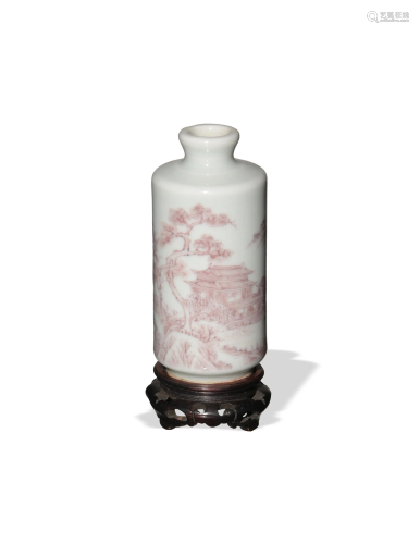 Chinese White Snuff Bottle with Red Underglaze, 19th C#十九世...
