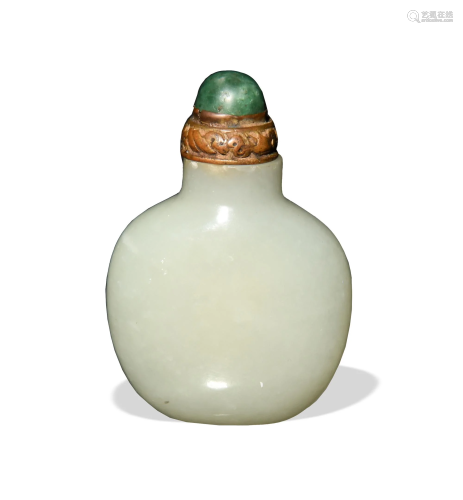 Chinese Carved White Jade Snuff Bottle, 18th C#十八世纪 白玉...