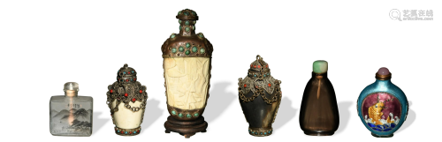 Group of 6 Chinese Snuff Bottles, Late 19th-Early 20th十九世...