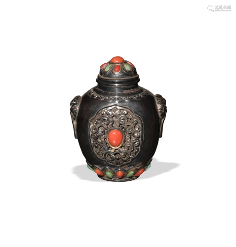 Chinese Silver Snuff Bottle, Late 19th - Early 20th十九世紀晚...