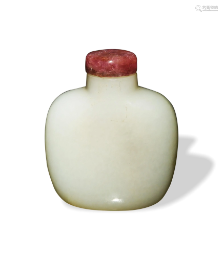 Chinese White Jade Snuff Bottle, 18th Century十八世纪 白玉鼻...