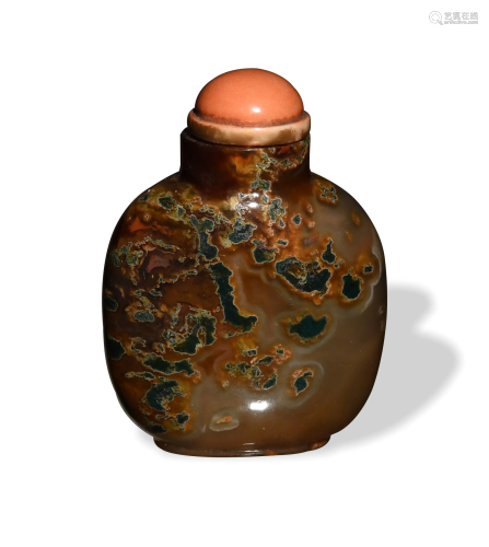 Chinese Agate Snuff Bottle, 19th Century十九世纪 水藻玛瑙鼻烟...