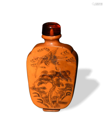 Chinese Carved Bamboo Snuff Bottle, 19th Century十九世紀 竹黃...
