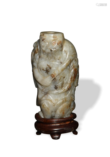 Chinese Jade Warrior Snuff Bottle with Stand, 18th C#十八世纪...