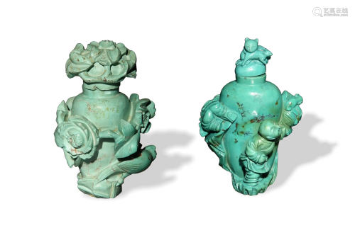 Two Chinese Turquoise Snuff Bottles, Early 20th C#二十世纪早...