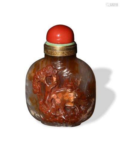 Chinese Carved Agate Snuff Bottle, 18th Century十八世纪 玛瑙...