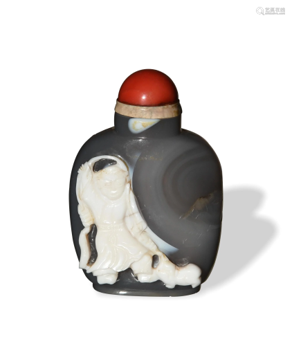 Chinese Carved Agate Snuff Bottle, 19th Century十九世纪 玛瑙...