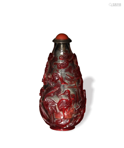 Chinese Red Peking Glass Snuff Bottle, 18-19th C#十八/十九世...