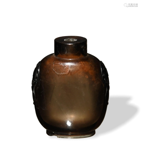 Chinese Brown Glass Snuff Bottle, 19th Century十九世纪 茶晶鼻...