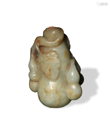 Chinese Jade Gourd Snuff Bottle, 18th Century十八世纪 玉雕葫...