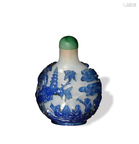 Chinese Peking Glass Snuff Bottle with Blue Overlay,十九世纪...
