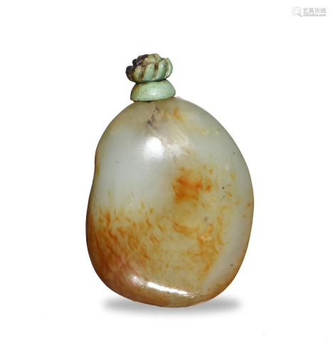 Chinese Jade Snuff Bottle, 18th Century十八世紀 白玉留皮鼻煙...