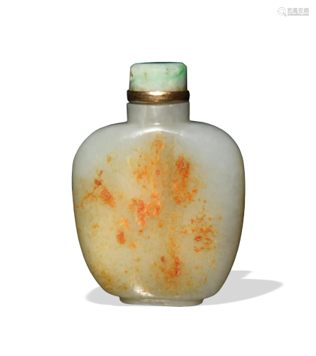 Chinese Jade Snuff Bottle with Skin, 18th C#十八世纪 白玉留皮...