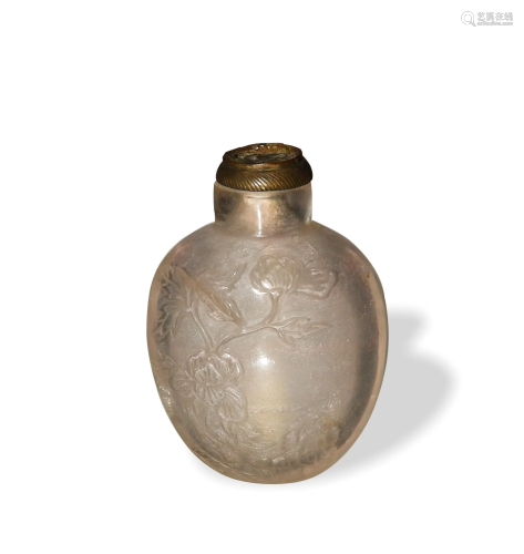 Chinese Crystal Carved Snuff Bottle, 19th C#十九世纪 水晶雕菊...