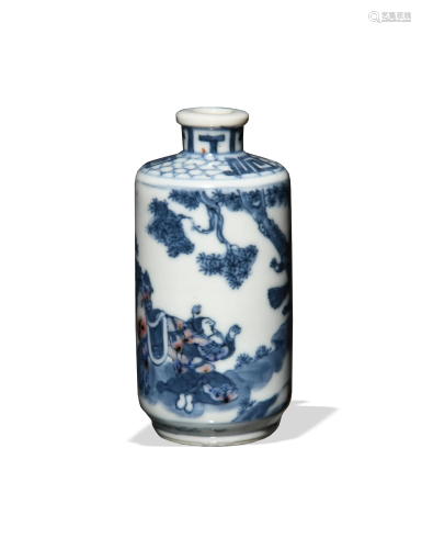 Chinese Blue and White Snuff Bottle with Red十九世纪 青花釉里...