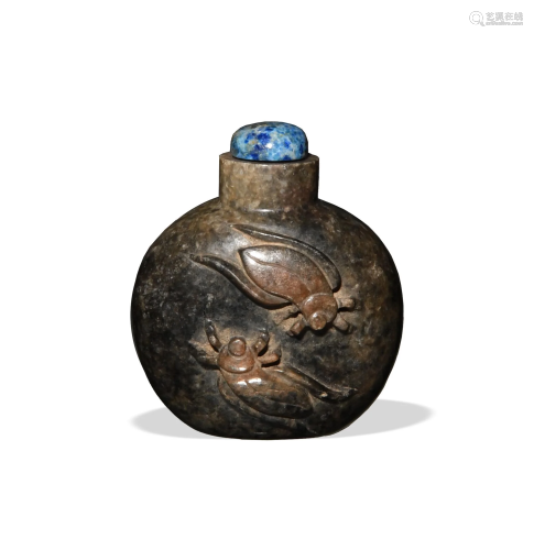 Chinese Carved Jade Snuff Bottle, 18th C#十八世纪 玉雕诗文鼻...