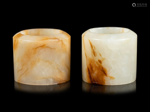 Two Russet and White Jade Archer's Rings