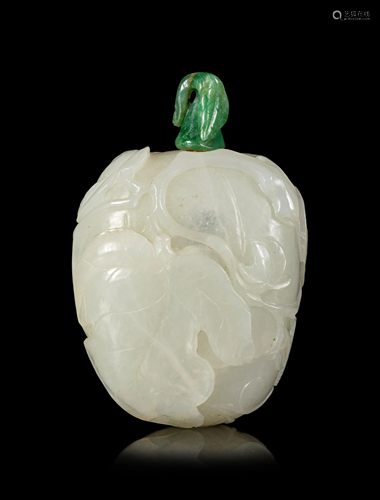 A Carved White Jade Melon-Form Snuff Bottle