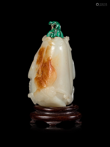 A Russet and White Jade 'Butterfly and Melon' Snuff