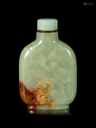 A Carved Celadon Jade Snuff Bottle