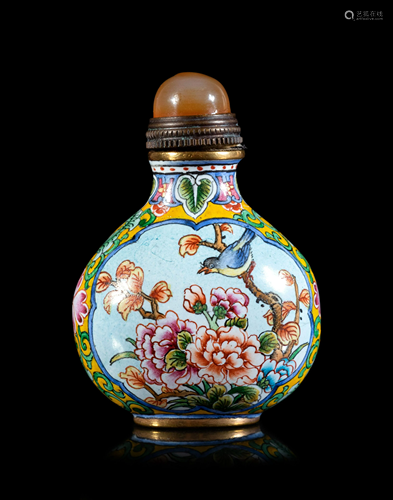 A Enamel on Copper 'Quail' Snuff Bottle