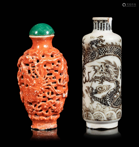 Two Porcelain 'Dragon' Snuff Bottles