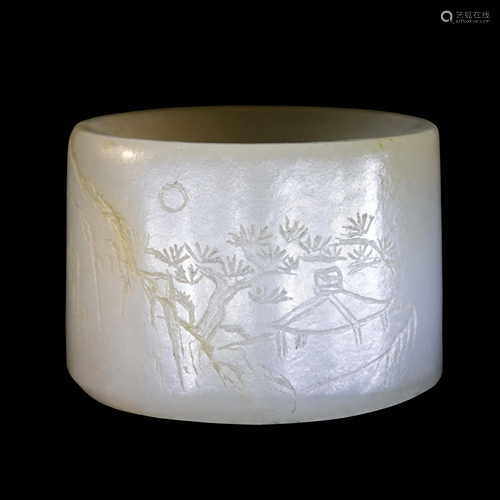 An Incised White Jade 'Landscape' Archer's Ring