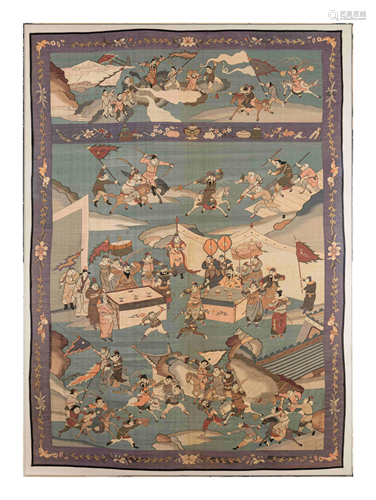 A Large Kesi Woven Silk 'Battle Scene' Panel