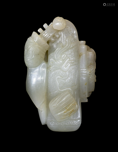 A Pale Celadon Jade 'Four Accomplishments' Carving