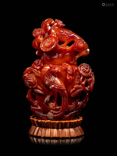 A Carved Carnelian Agate Covered Vase