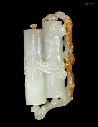 A Celadon and Russet Jade Carving