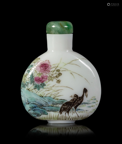 A Polychrome Enameled Opaque White Peking Glass Snuff