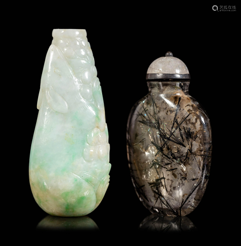 Two Carved Precious Stone Snuff Bottles