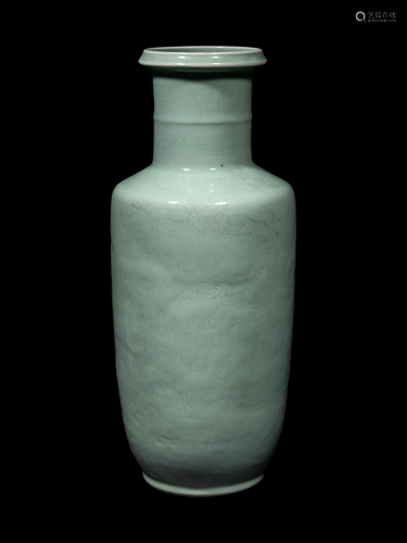 A Pale Celadon Glazed Porcelain Rouleau Vase