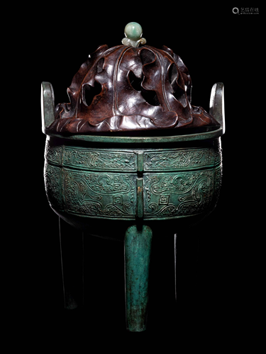 An Archaistic Bronze Ding-Form Incense Burner Vessel