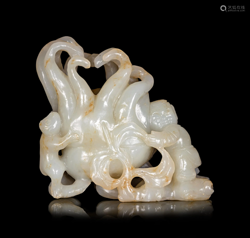 A Celadon Jade Figural Group