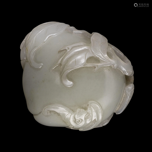 A Carved White Jade 'Peaches and Bat' Group