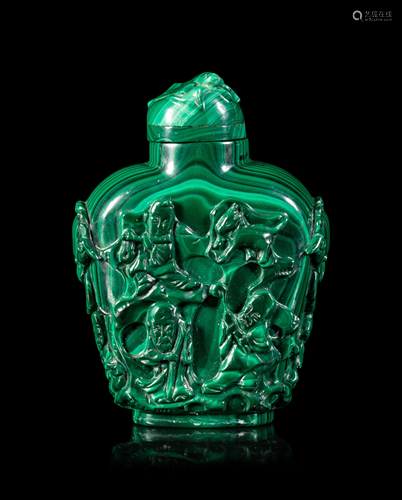 A Carved Malachite Snuff Bottle