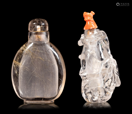 Two Carved Quartz Snuff Bottles