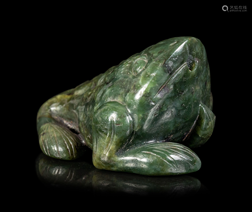 A Spinach Jade Three-Legged Toad-Form Robe Weight