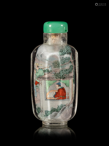 An Inside Painted Rock Crystal 'Scholars' Snuff Bottle