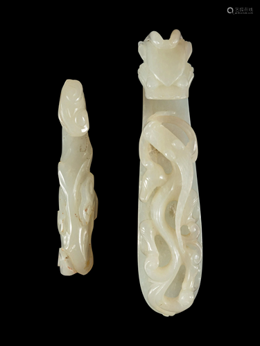 Two Pale Celadon Jade Belt Hooks