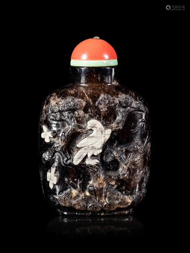 A Carved Smoky Quartz Snuff Bottle