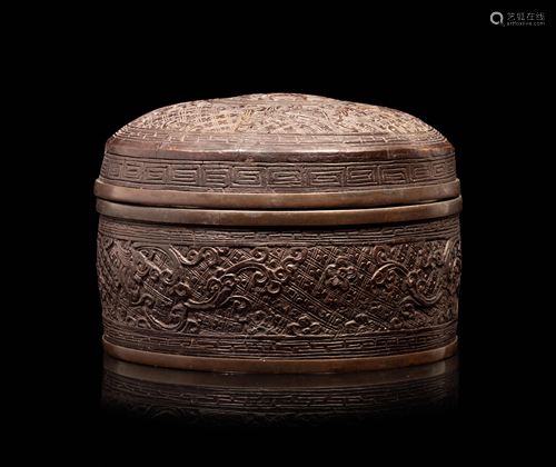 A Bronze Circular Box and Cover