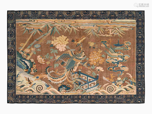 A Brown Ground KesiWoven Silk 'Phoenix' Panel